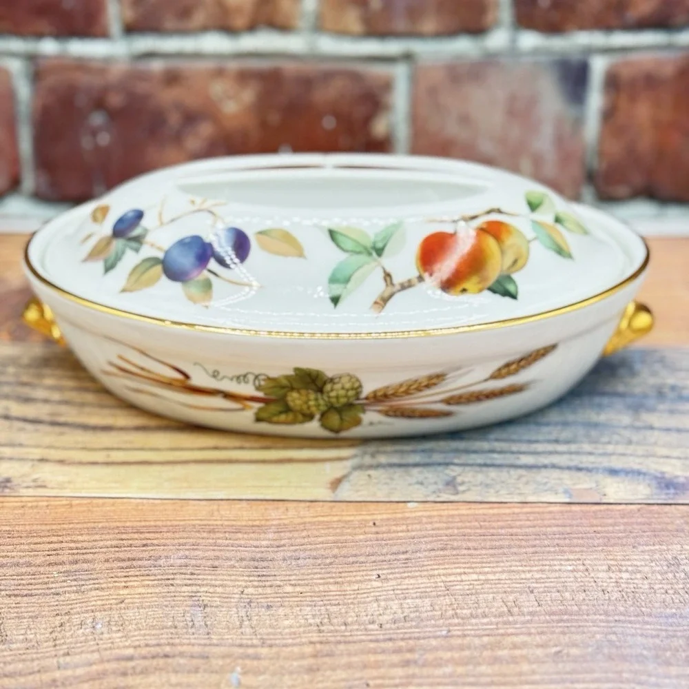 Vtg Royal Worcester Evesham Vale Casserole w Lid Size‎ 3 Oval Shape 21 Oven Safe